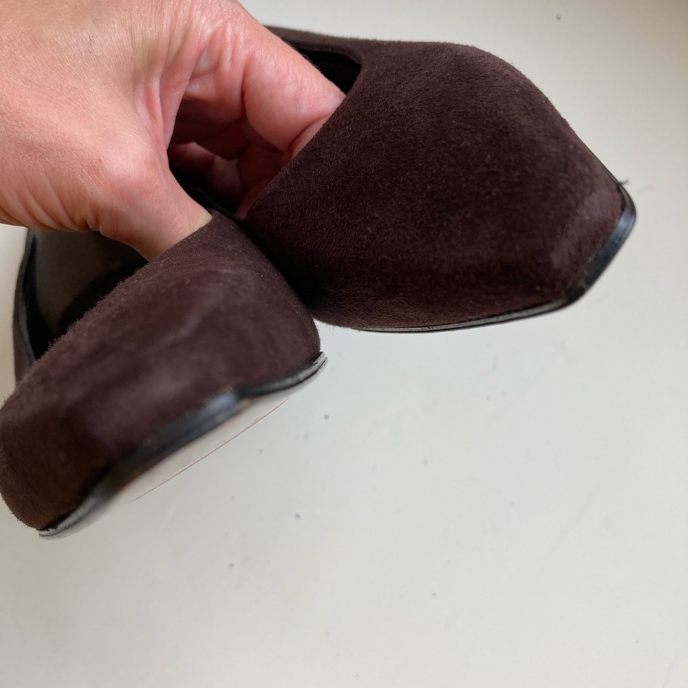 Stuart Weitzman Cola Brown Suede Leather Soled Pointed Toe Kitten Heel Pumps 8.5 - Picture 10 of 14